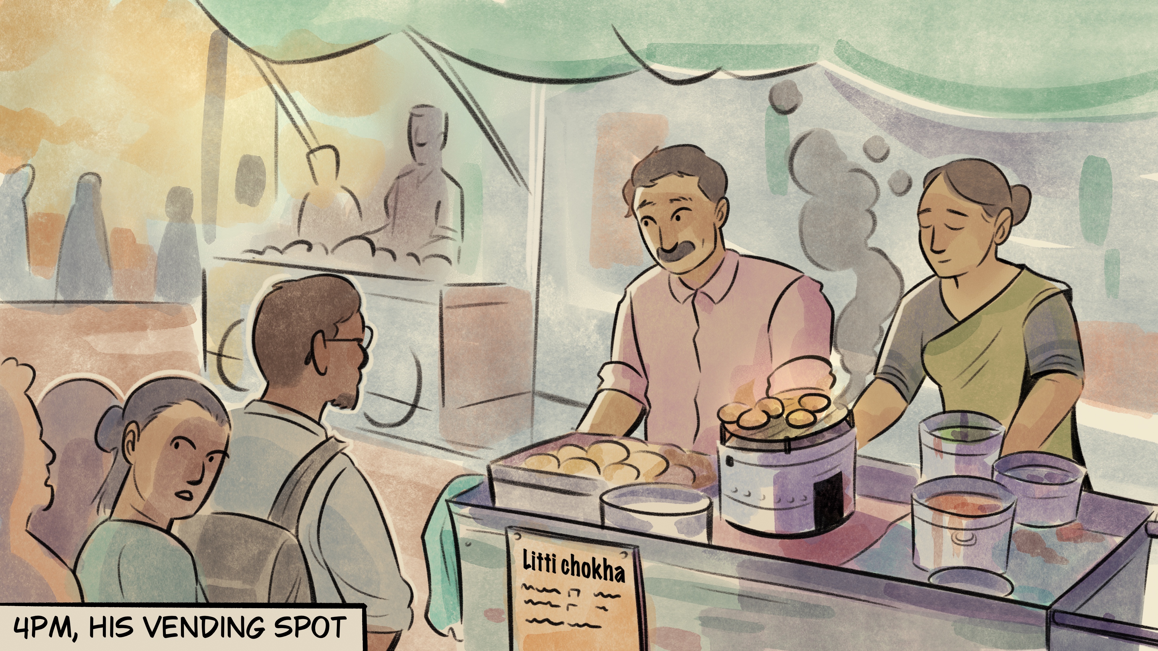 Evening rush at Raju stall